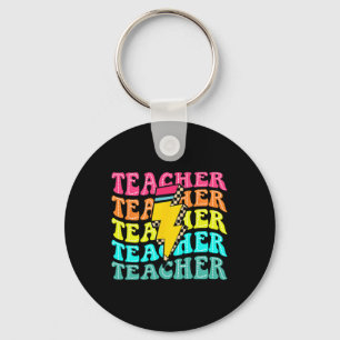 Chequered Teacher Bolt Lightning Back To School Te Keychain