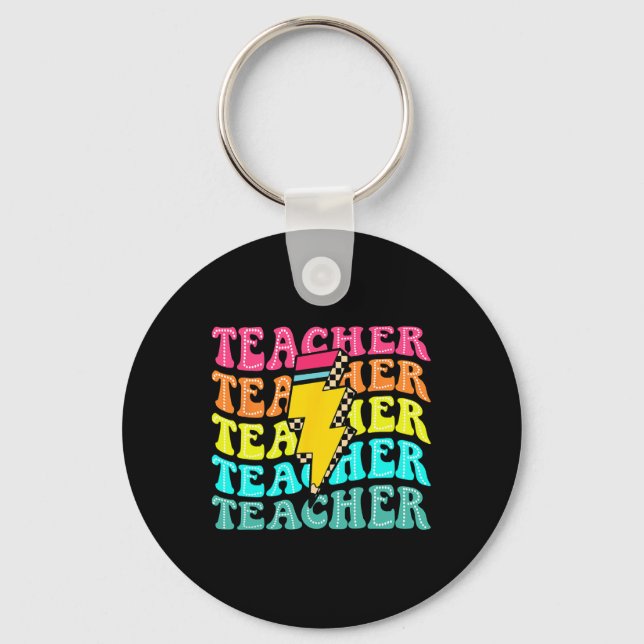 Chequered Teacher Bolt Lightning Back To School Te Keychain (Front)