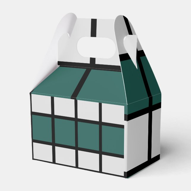 Chequered Teal Grey Black Chequered  Favor Box (Front Side)