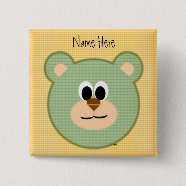 Chequered Teddy Bear 2 Inch Square Button (Front)