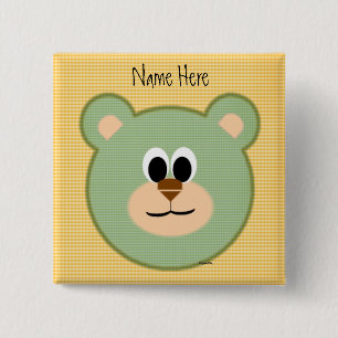 Chequered Teddy Bear 2 Inch Square Button