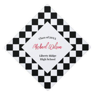 Chequered trendy retro geometric pattern graduation cap topper