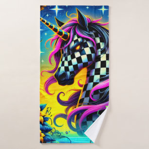 Chequered Unicorn Bath Towel