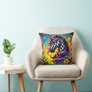Chequered Unicorn Throw Pillow