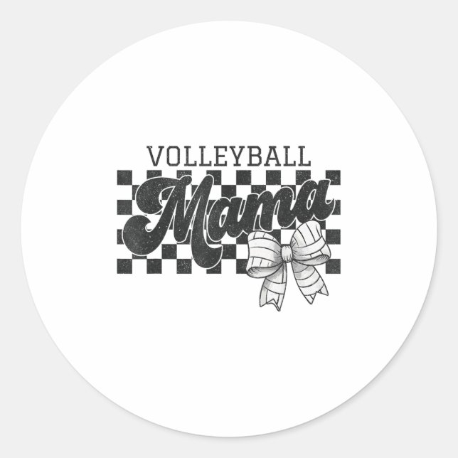 Chequered Volleyball Mama Coquette Bow Volleyball  Classic Round Sticker (Front)