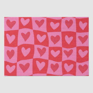 Chequered Warped Pink and Red Hearts Pattern  Tissue Paper