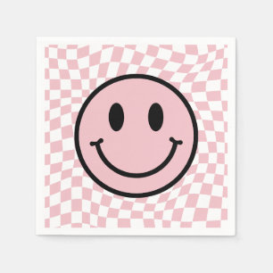 Chequered Wavy Pink Preppy Smile Birthday Napkin