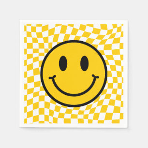 Chequered Wavy Yellow Preppy Smile Birthday Napkin
