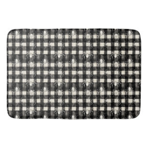 Chequered Web – Spiders in Sync on Monochrome Grid Bath Mat