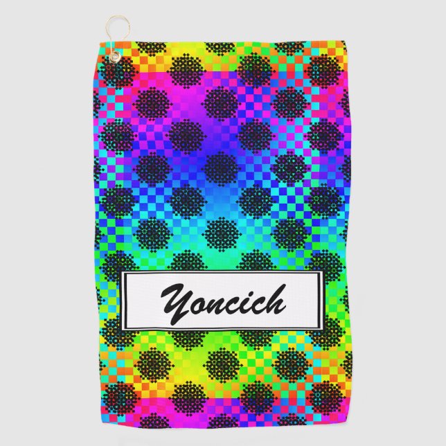 Chequered Wheels by Kenneth Yoncich Golf Towel (Front)