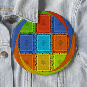 Chequered Whirl Art Print 6 Inch Round Button