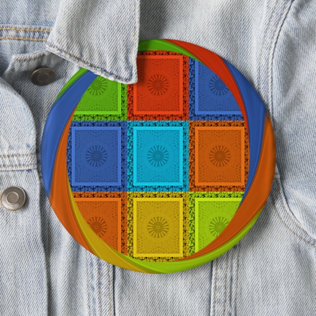 Chequered Whirl Art Print 6 Inch Round Button (In Situ)