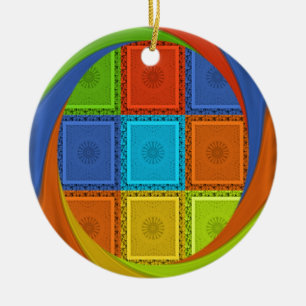 Chequered Whirl Art Print Ceramic Ornament