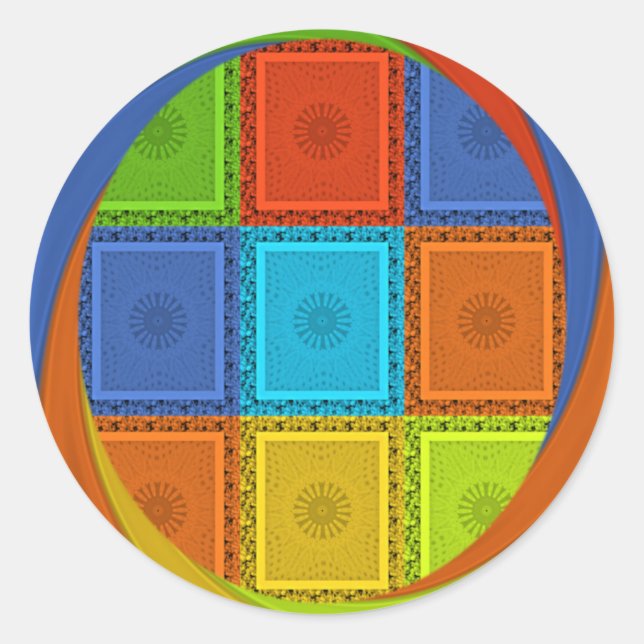 Chequered Whirl Art Print Classic Round Sticker (Front)
