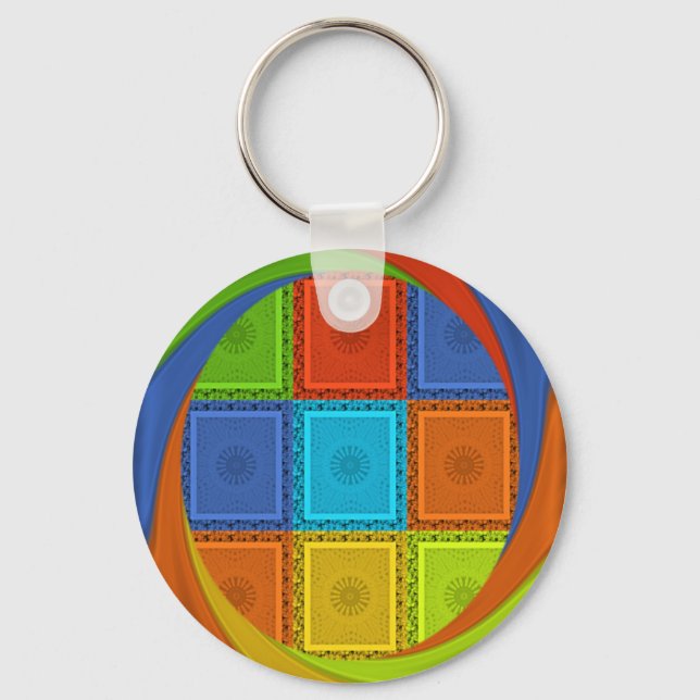 Chequered Whirl Art Print Keychain (Front)