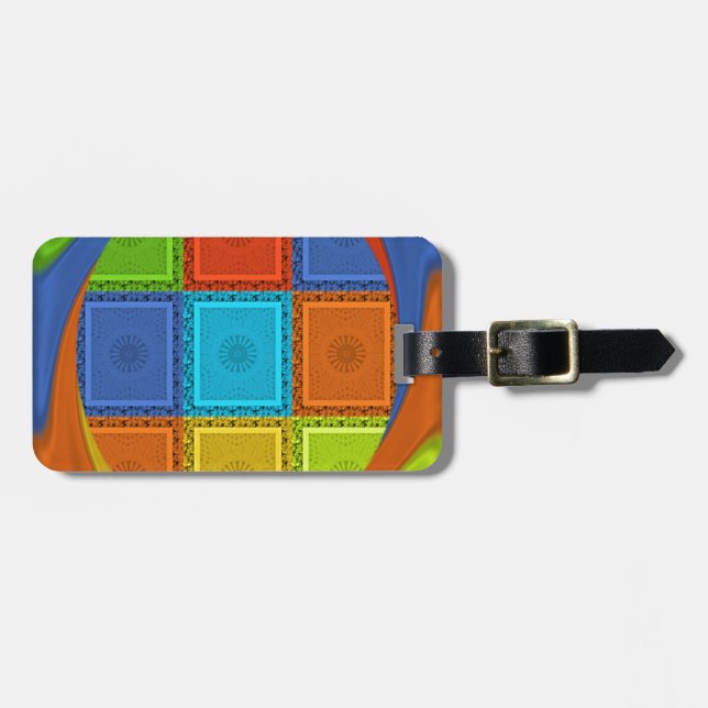 Chequered Whirl Art Print Luggage Tag (Front Horizontal)