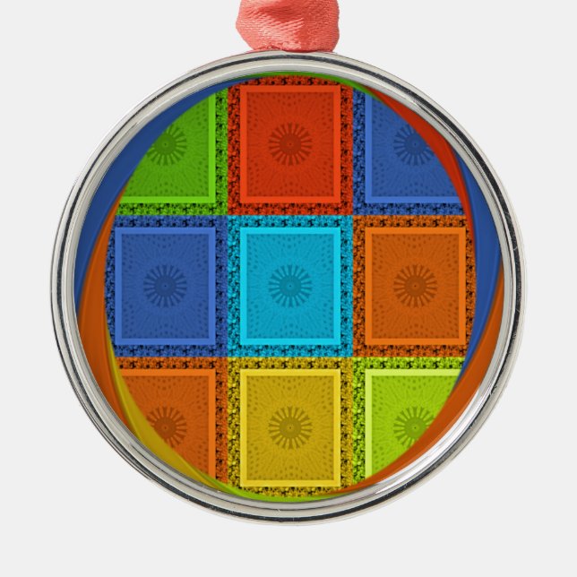 Chequered Whirl Art Print Metal Ornament (Front)