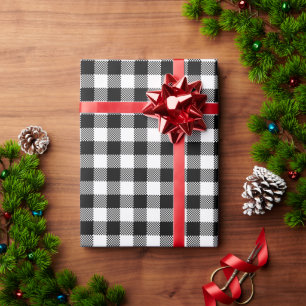 Chequered White and Black Buffalo Plaid Wrapping Paper