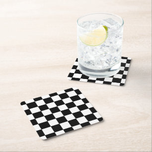 Chequered White and Black Square Paper Coaster