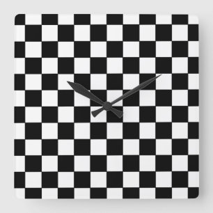 Chequered White and Black  Square Wall Clock