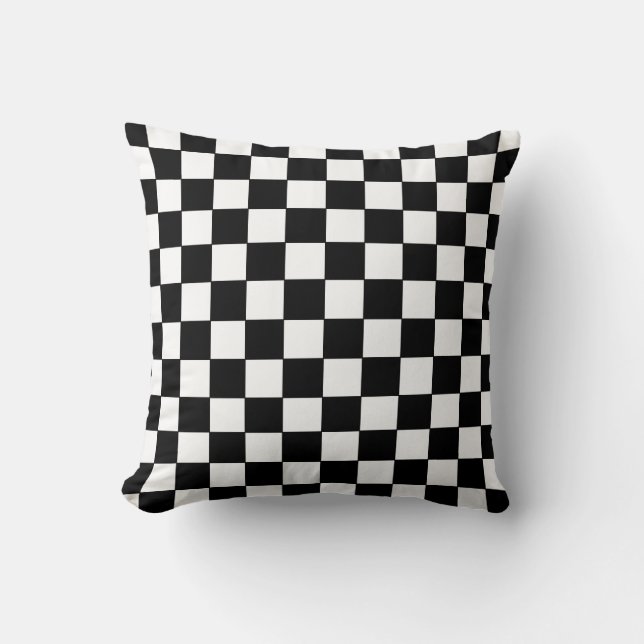 Chequered White and Black  Throw Pillow (Front)