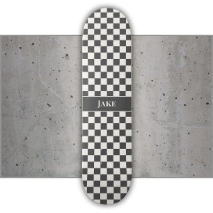 Chequered White Grey Check Pattern Name Skateboard