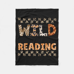 Chequered wild reading books and bookworm library fleece blanket
