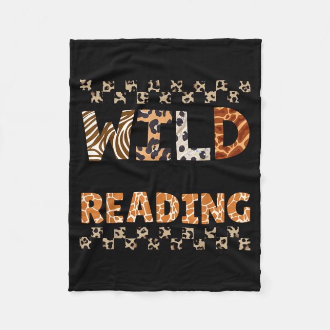Chequered wild reading books and bookworm library fleece blanket (Front)