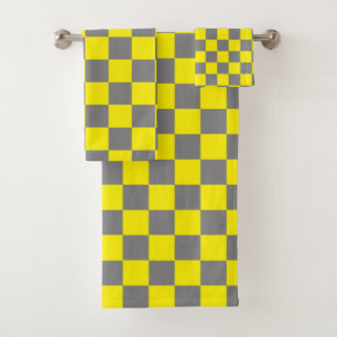 Chequered Yellow and Charcoal Grey Bath Towel Set