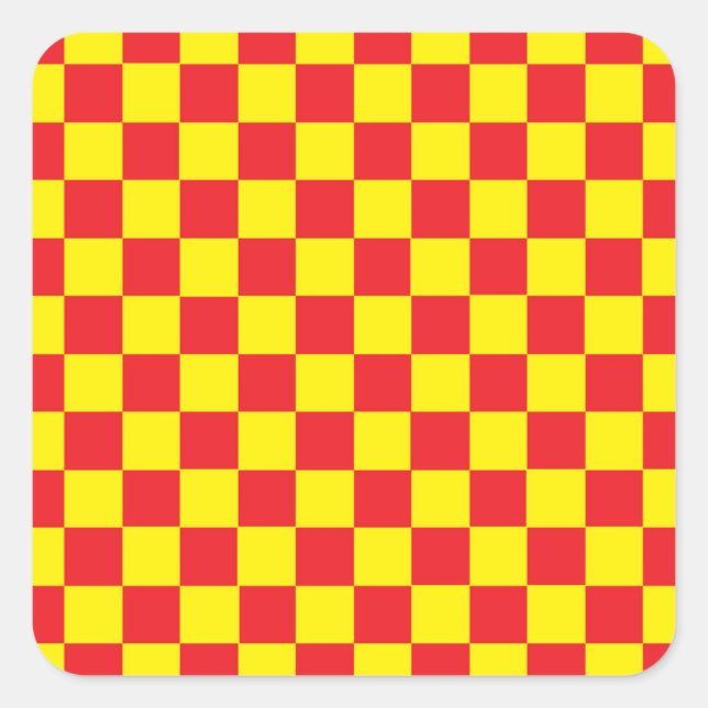 Chequered Yellow and Red Square Sticker (Front)
