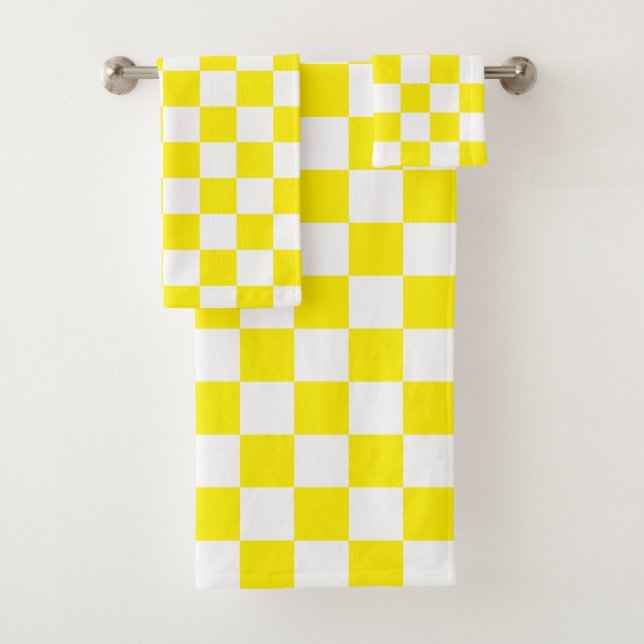 Chequered yellow and White Bath Towel Set (Insitu)