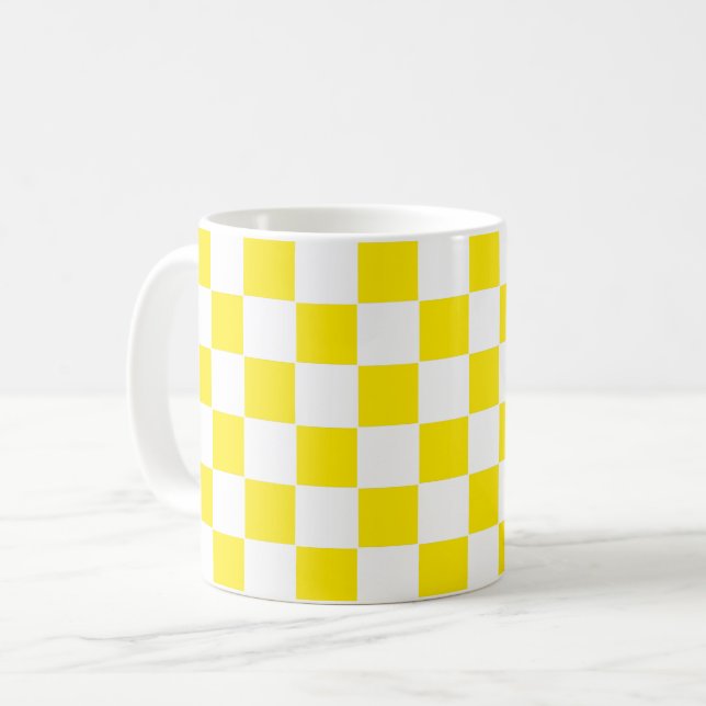 Chequered yellow and White Coffee Mug (Front Left)