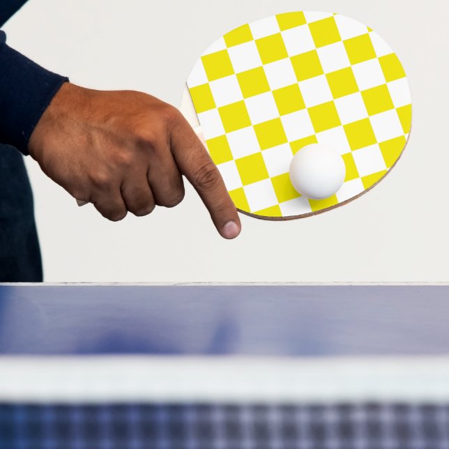 Chequered yellow and White Ping Pong Paddle (Insitu)