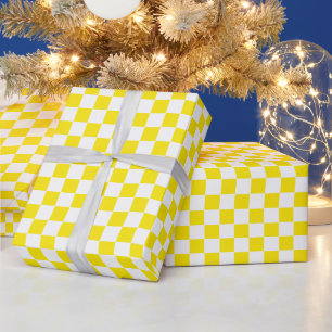 Chequered yellow and White Wrapping Paper