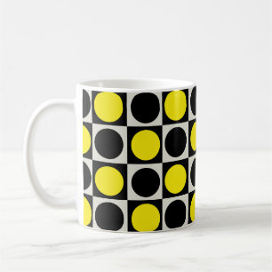 Chequered Yellow Black Dots Pattern Design  Coffee Mug