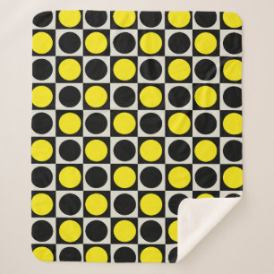 Chequered Yellow Black Dots Pattern Design  Sherpa Blanket