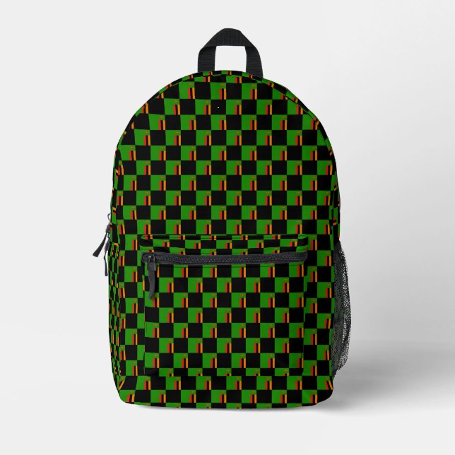 Chequered Zambia Flag Pattern  Printed Backpack (Front)