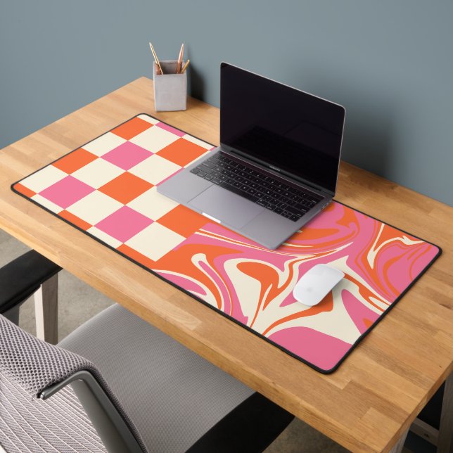 Chèques et tourbillons - rose, orange et crème (Bureau 2)