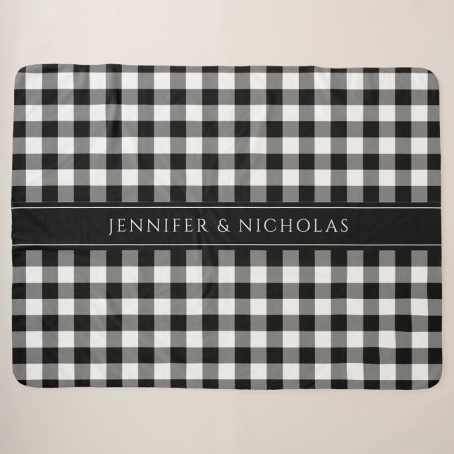 Chèques Rustiques Noir Et Blanc Plaid Nom (Devant (Horizontal))