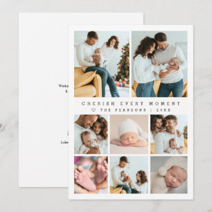 Cherish Every Moment Minimal Photo collage Holiday Card