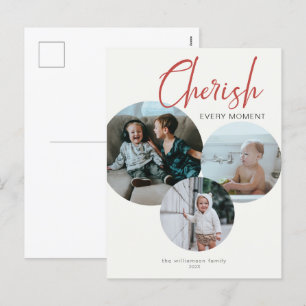 Cherish Every Moment Photo Red Ivory Holiday Postcard