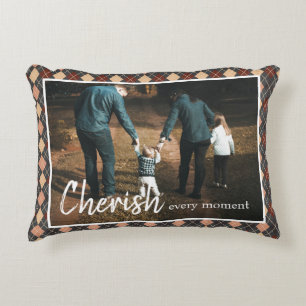 Cherish Every Moment Quote Family Photo Accent Pillow