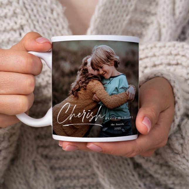 Cherish Every Moment Script 2 Photo  Coffee Mug (A simple script cherish every moment photo mug.)