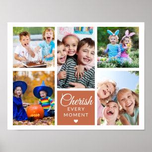 Cherish Every Moment Terracotta 5 Photo Collage Poster