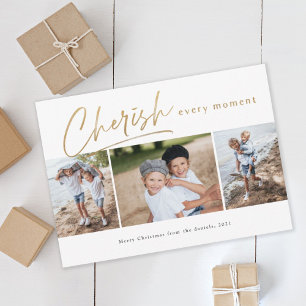Cherish every moment three photo Christmas card