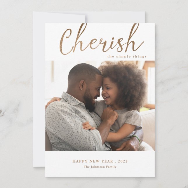 Cherish New Year Photo Card / Custom Colour (Front)