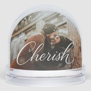 Cherish Script Photo Snow Globe – Personalized 2‑P