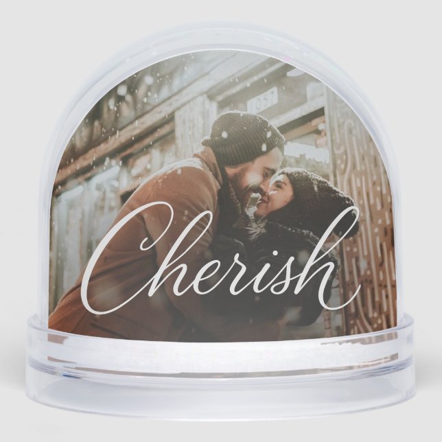 Cherish Script Photo Snow Globe – Personalized 2‑P (Avant)
