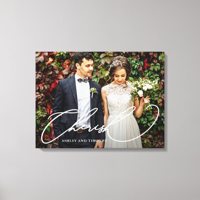 Cherish Script with Names Photo Canvas Print (Front)