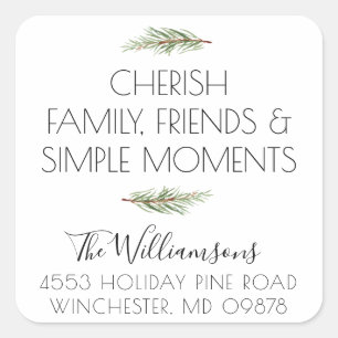 Cherish Simple Holiday Moments Return Address Square Sticker